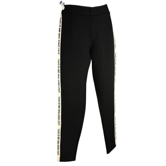 Zara Women L Black Yoga Pants High Waist Edgy Side Text "This Is Me Walking Out" - Picture 5 of 16